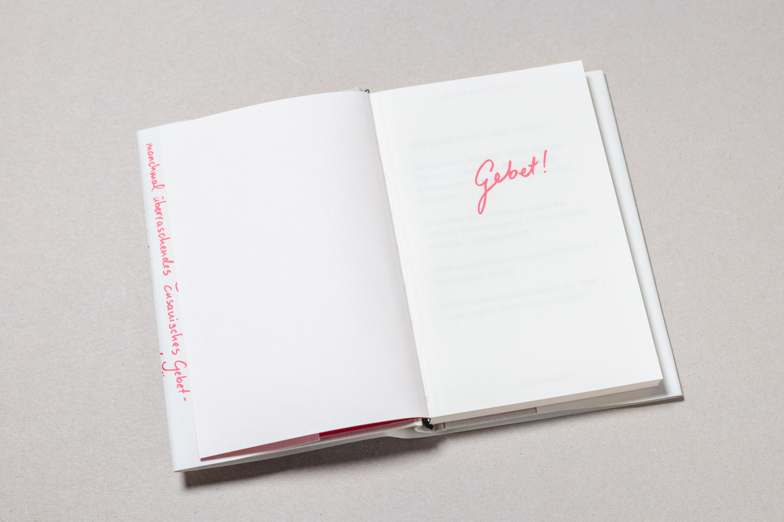 Prayer book for the scholars of the German Episcopal foundation Cusanuswerk. Set in Freight Text, with Pantone spot color, embossing, linen binding and handwritten content. Designed by Johannes Pistorius